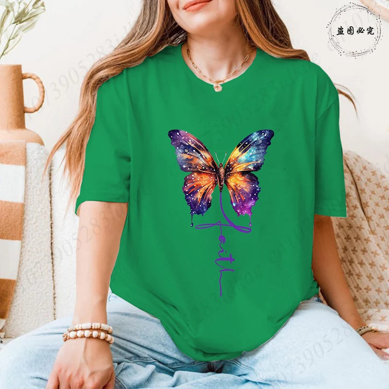 Women's Butterfly Flower Graphic T-Shirt – Aesthetic Short Sleeve Casual Summer Tee 2026 🦋🌸