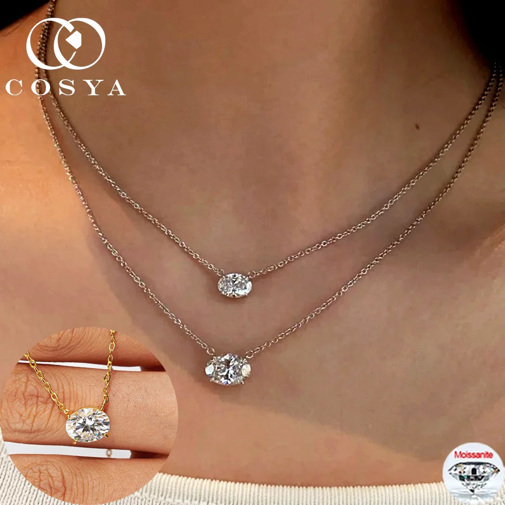 COSYA 1-3CT Oval Cut Moissanite Pendant Necklace – S925 Silver & 18K Gold for Women