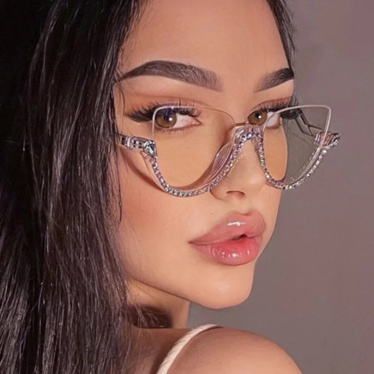 TANOXI Anti Blue Light Kardashian Flat Shield Sunglasses for Women – Y2K Punk Diamond Cutting Semi-Rimless Fashion Eyewear