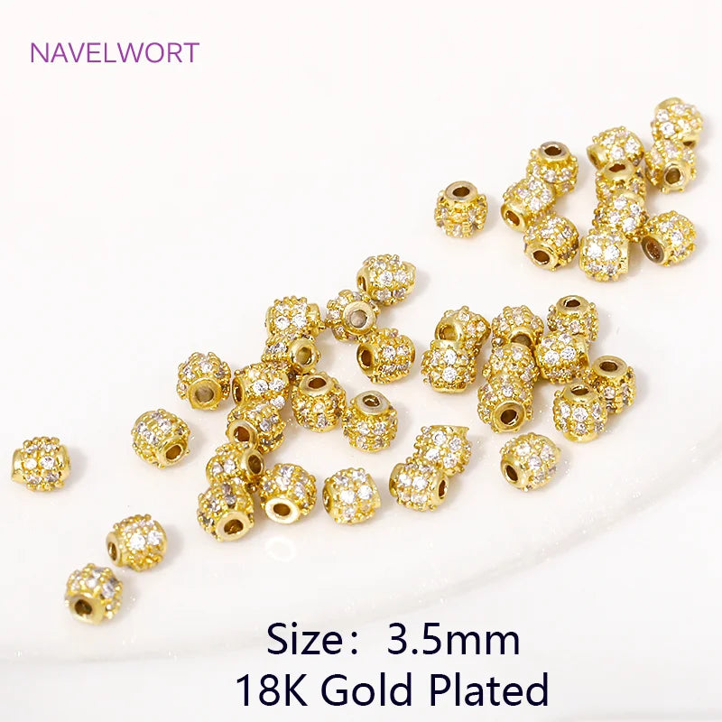 18K Gold Plated Zircon Round Spacer Beads | Brass Bracelet Beads for Jewelry Making | DIY Bead Separators Accessories