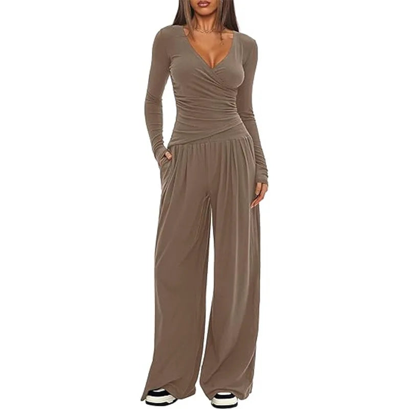 2025 Autumn Winter Women's Wide Leg Pants Set – Long Sleeve Multi-Occasion Sportswear & Commuting Hot Seller 🍂✨