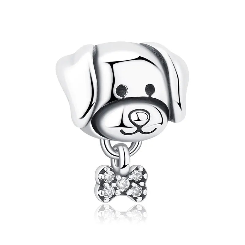 925 Sterling Silver Love Pets Dog Cat Paw Print Charm Beads for Women