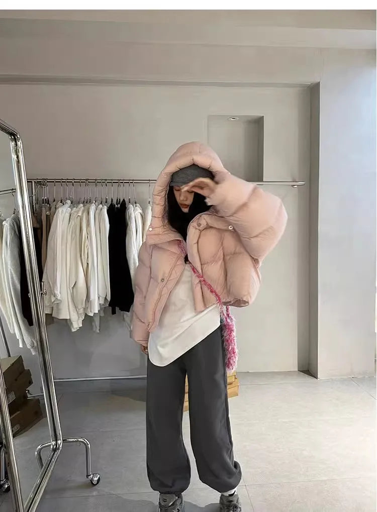 Trendy American Style Women’s Cotton Jacket Coat with Hood – Winter Small Size Bread Style Outerwear