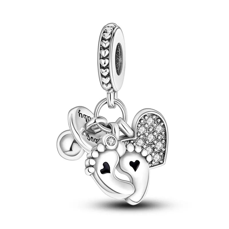 925 Sterling Silver Inlaid Zircon Love Heart & Snake Dangle Charm – Fits Original Pandora Bracelet, Women’s Jewelry Pendant Bead