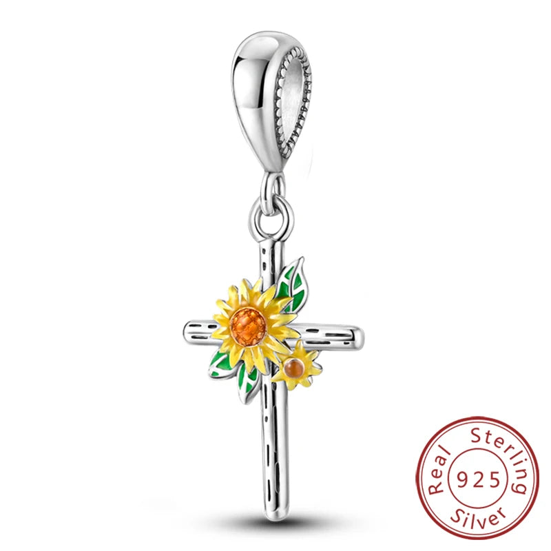 New 925 Sterling Silver Sunflower Heart Charm Bead | Original Bracelet DIY Jewelry Gift for Women