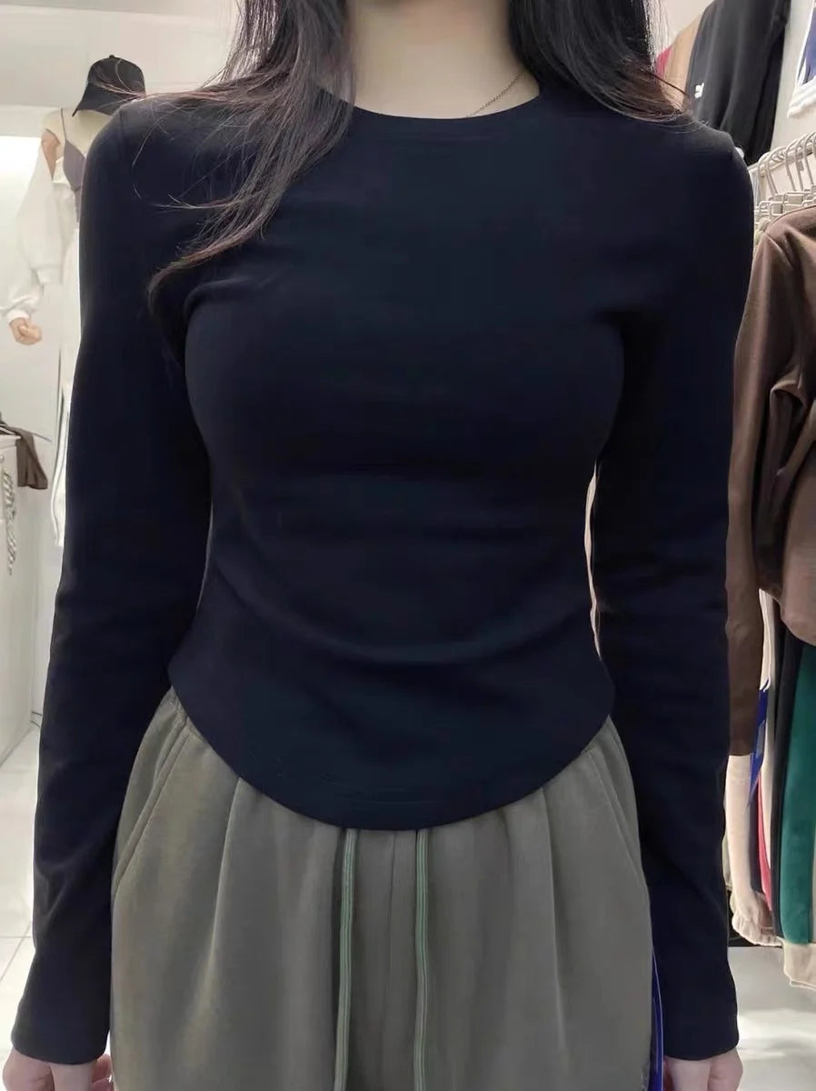 Double-Sided Fleece-Lined Long Sleeve Top ❄️ Women's Autumn Winter Slimming Warm T-Shirt 👚 Square Collar Cotton 🌟