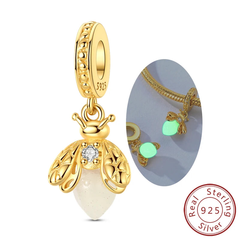 New 925 Sterling Silver Animal & Symbol Charms Beads – Capybara, Firefly, Puppy, Cat, Horseshoe Pendants Fit Bracelets & Bangles