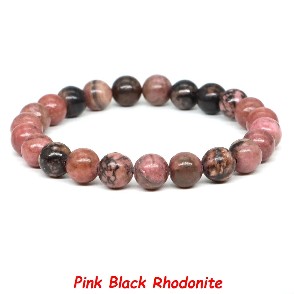 Natural Stone Healing Crystal Bracelet | Amethyst, Quartz & Agate Round Beads Elastic Stretch Bangle for Women & Men