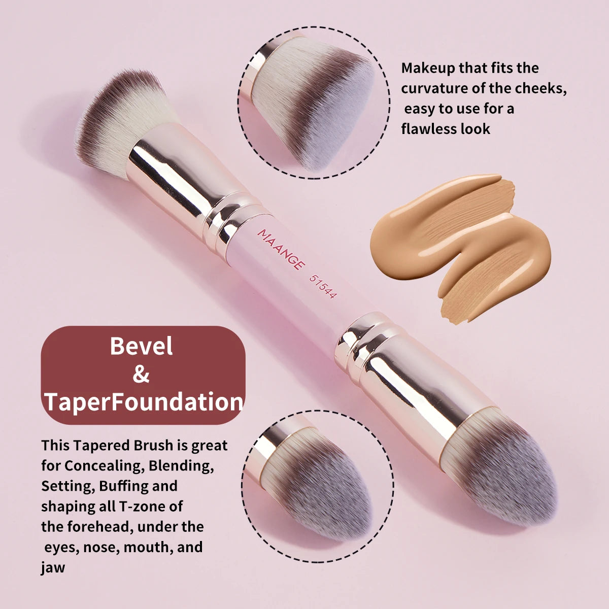 MAANGE 4pcs Basic Makeup Brushes Set with Box – Dual-Ended Foundation, Powder, Blush & Eyeshadow Brushes for Beginners & Travel
