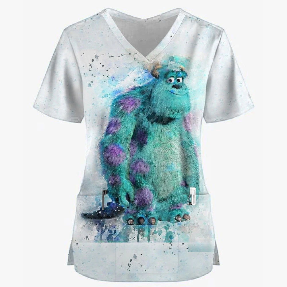 Women’s Disney Toy Story Print Surgical Uniforms – V-Neck Short Sleeve Medical Scrubs