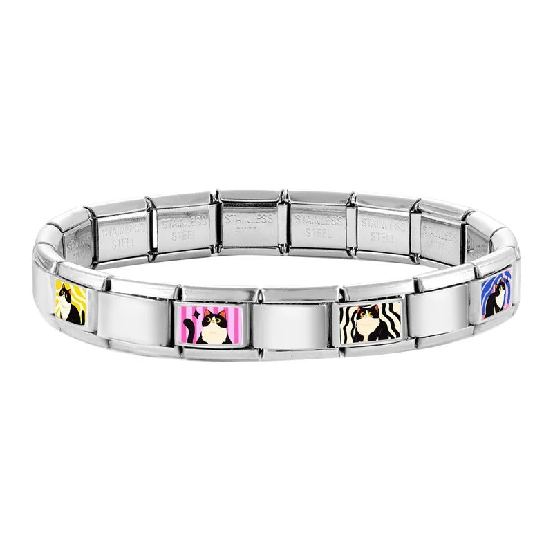 2025 Original Y2K Colorful Cute Cartoon Cats Dogs Italian Charm Links Fit 9mm Stainless Steel Bracelet Men Women DIY Making Gift