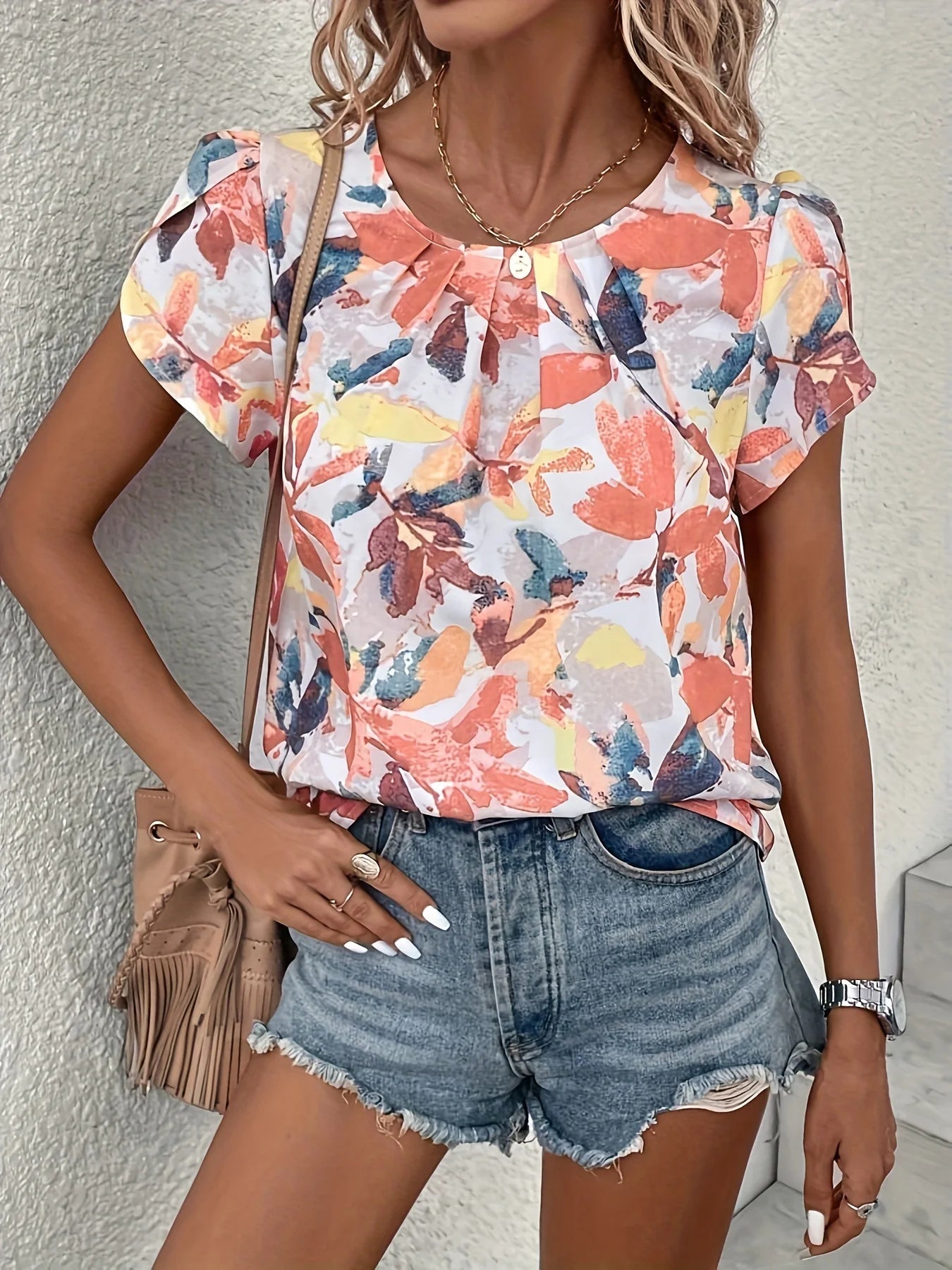 Summer Women Elegant Floral Print Shirt – Casual Vintage Office O-Neck Loose Short Sleeve Top 🌿✨