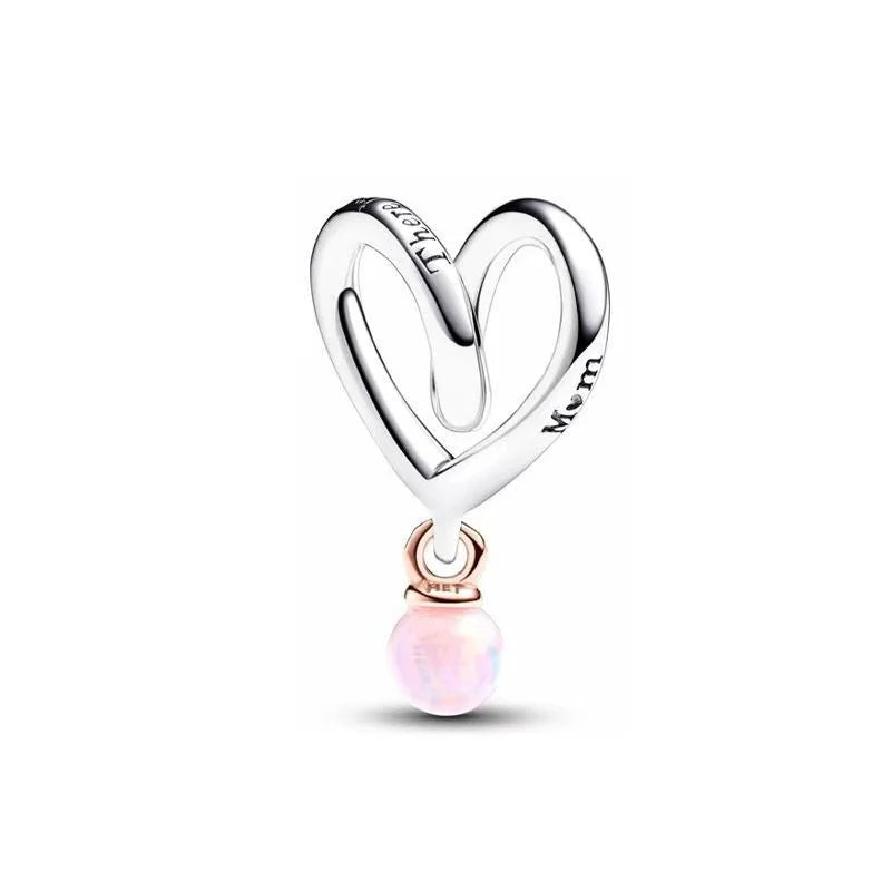 Romantic Pink Flowers 925 Sterling Silver Charms | Bag Lipstick Heart Bow Rose Bead Fit Original Bracelet DIY Jewelry Gift