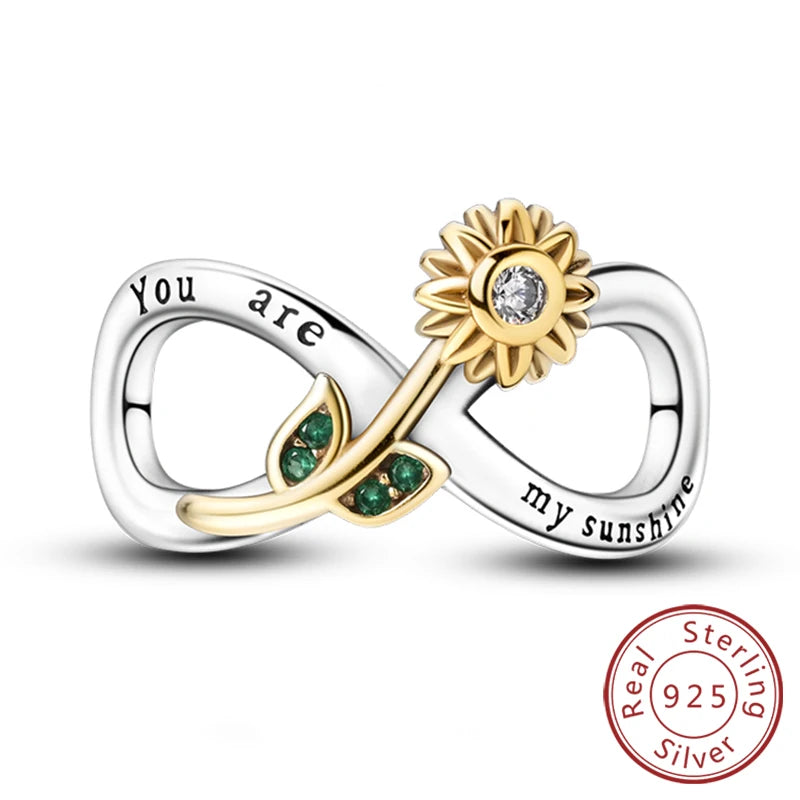 New 925 Sterling Silver Sunflower Heart Charm Bead | Original Bracelet DIY Jewelry Gift for Women