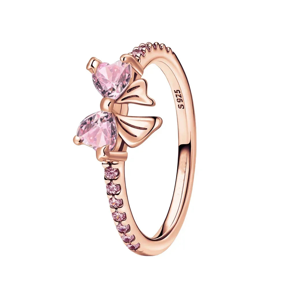 925 Sterling Silver Double Heart, Bow & Starfish Crown Rings | Women’s Moon Ring Fine Jewelry Wedding & Valentine Gift