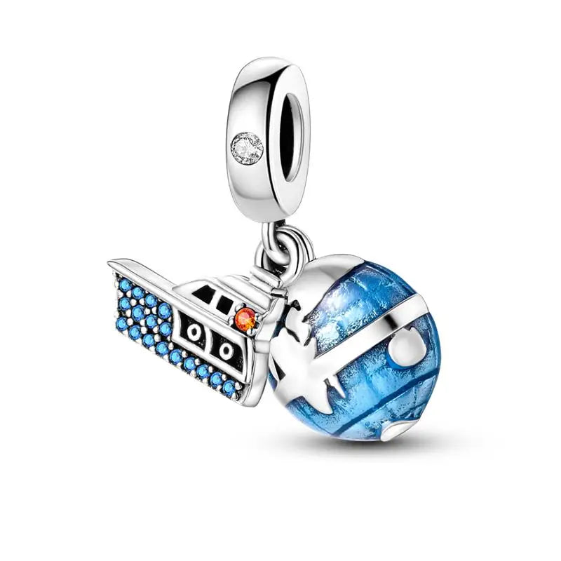 925 Sterling Silver Travel & Luggage Attractions Zircon Charm Beads | Fit Pandora Bracelet