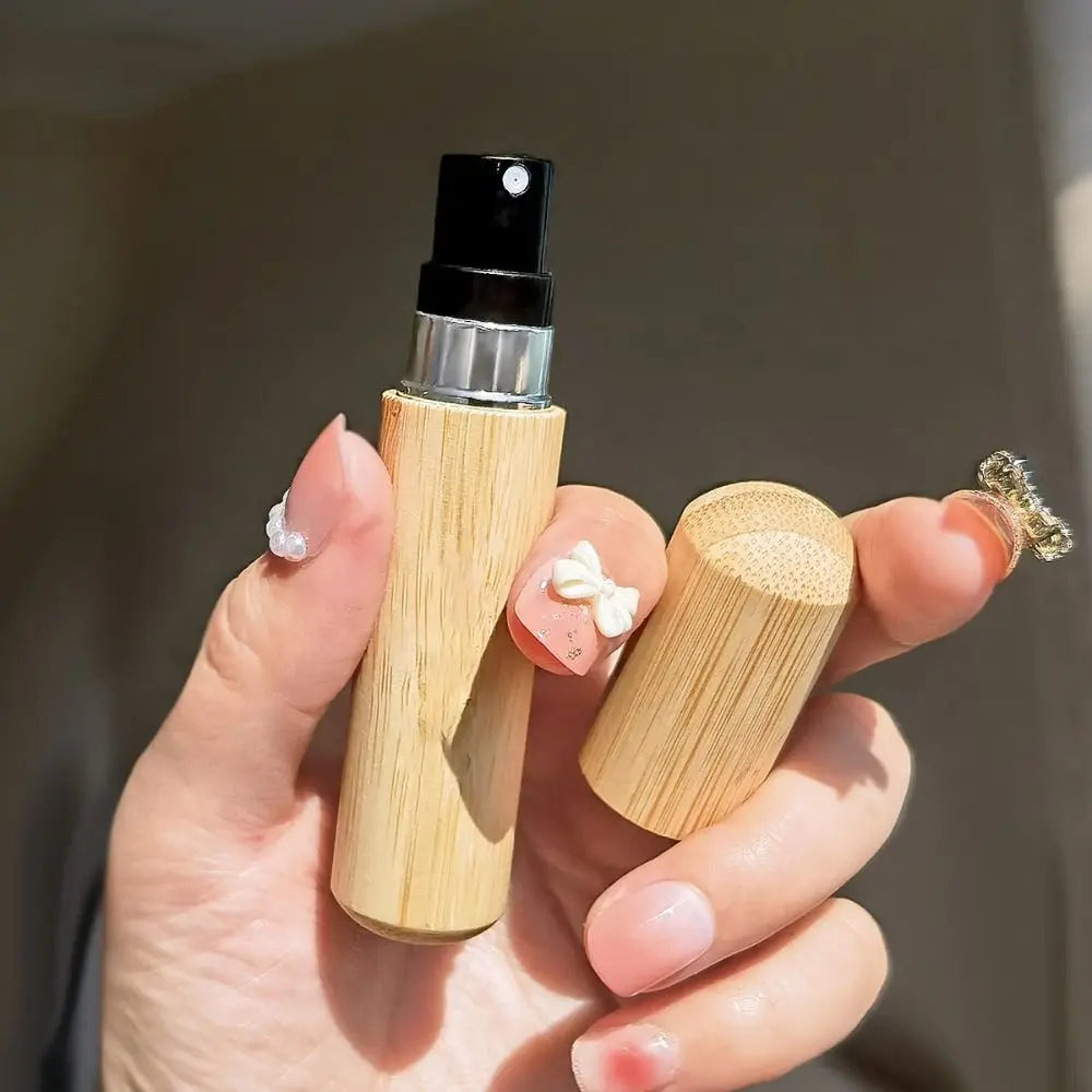 5/10ML Wood Perfume Atomizer – Portable Bamboo Mini Spray Bottle | Refillable Cosmetic Travel Container