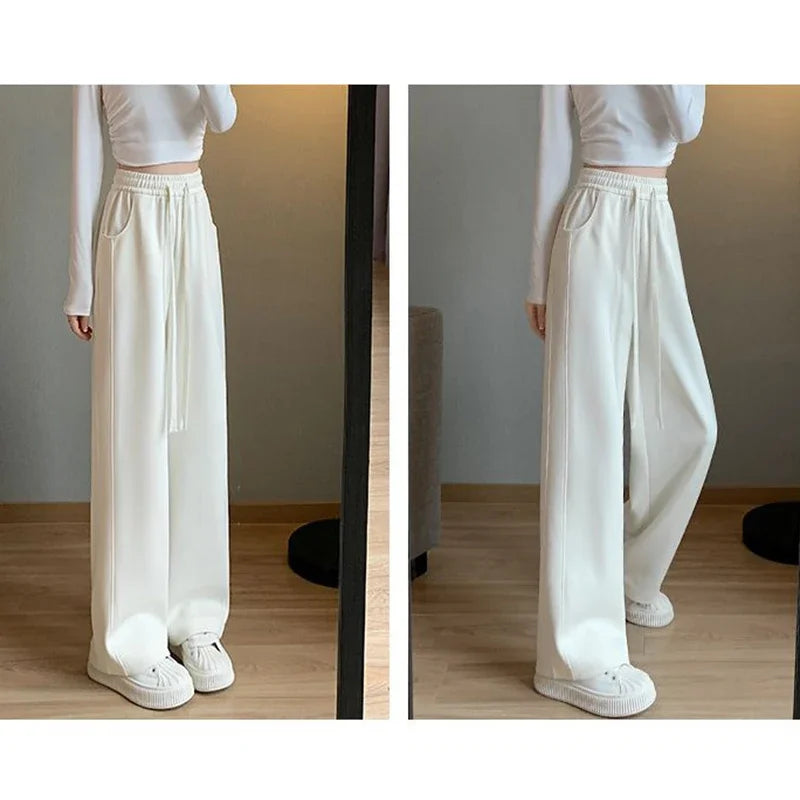 Women’s High Waisted Sweatpants | Casual Slim Fit Drawstring Pants | Korean Straight Leg Trousers