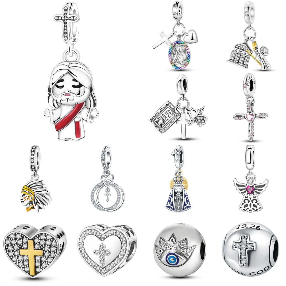 925 Sterling Silver Jesus Religious Symbol Charm Bead | Faith Pendant for Original Bracelet DIY Jewelry Gift