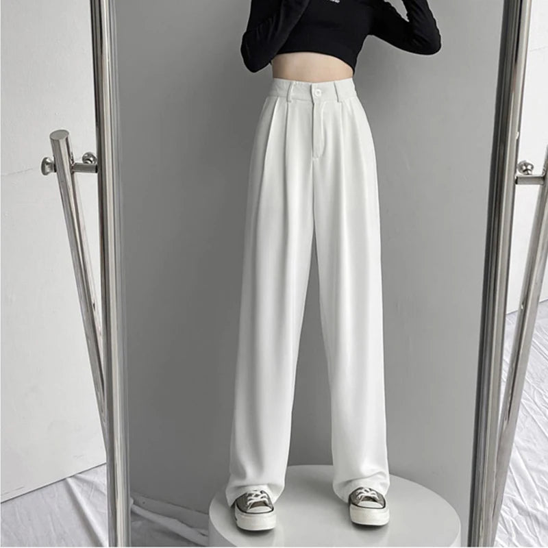 Women's Wide Leg Suit Pants | Spring Casual Straight Leg Trousers | Classic High Waisted Solid Slacks