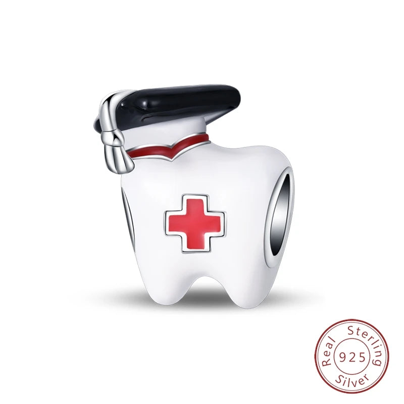 Doctor Nurse 925 Sterling Silver Charms Beads | Original Trendy Medical Pendant for DIY Bracelet Jewelry