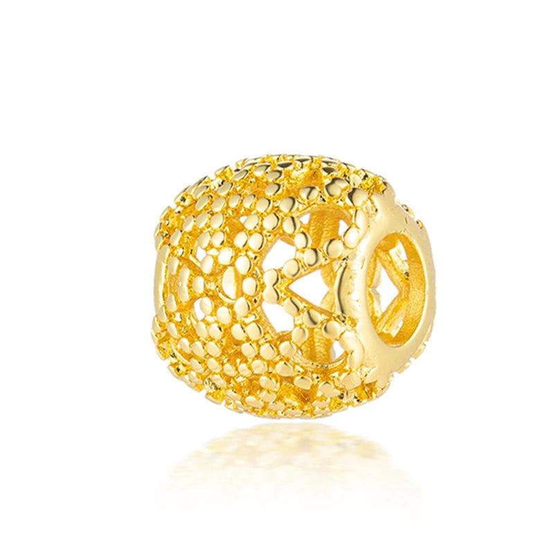 Sparkling Gold Plated Heart & Flower Clip Dangle Charm Beads | Fits Original Snake Bracelet & Necklace | DIY Jewelry Gift for Women