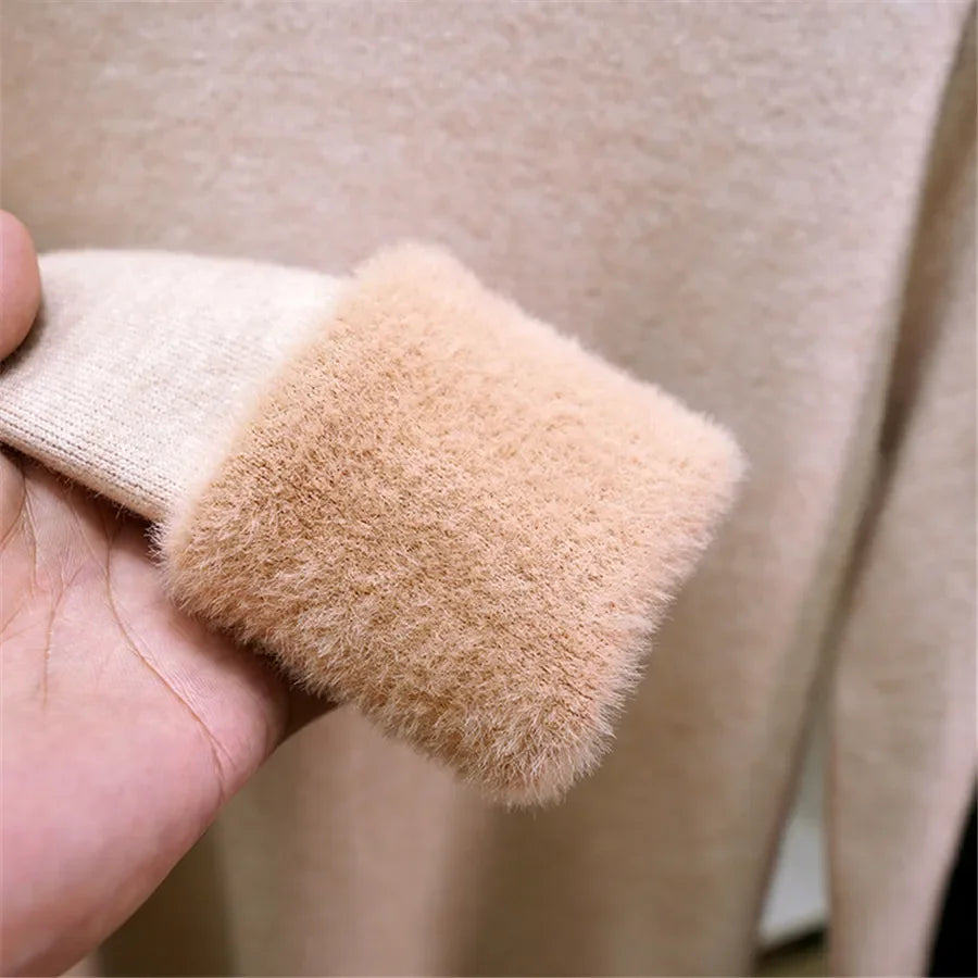 Women Winter Thicken Turtleneck Sweater – Slim Knit Plush Velvet Lined Warm Pullover Jumper