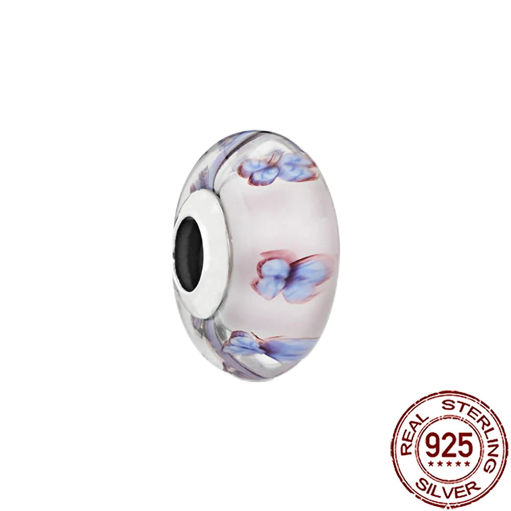 New 925 Sterling Silver Pink Daisy Murano Glass Charm | Cold Enamel Bead Fit Pandora Bracelet & Necklace