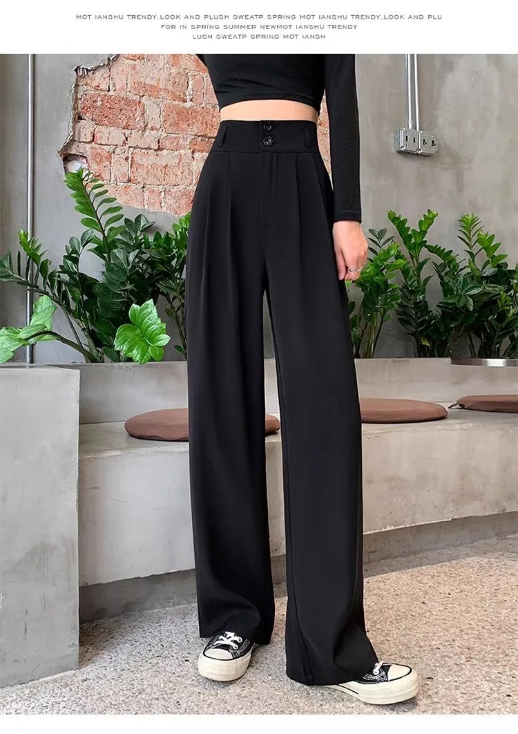 Women’s Slim Fit Straight Leg Suit Pants | Summer Thin Black Casual Trousers for Pear Shaped Body & Wide Hips