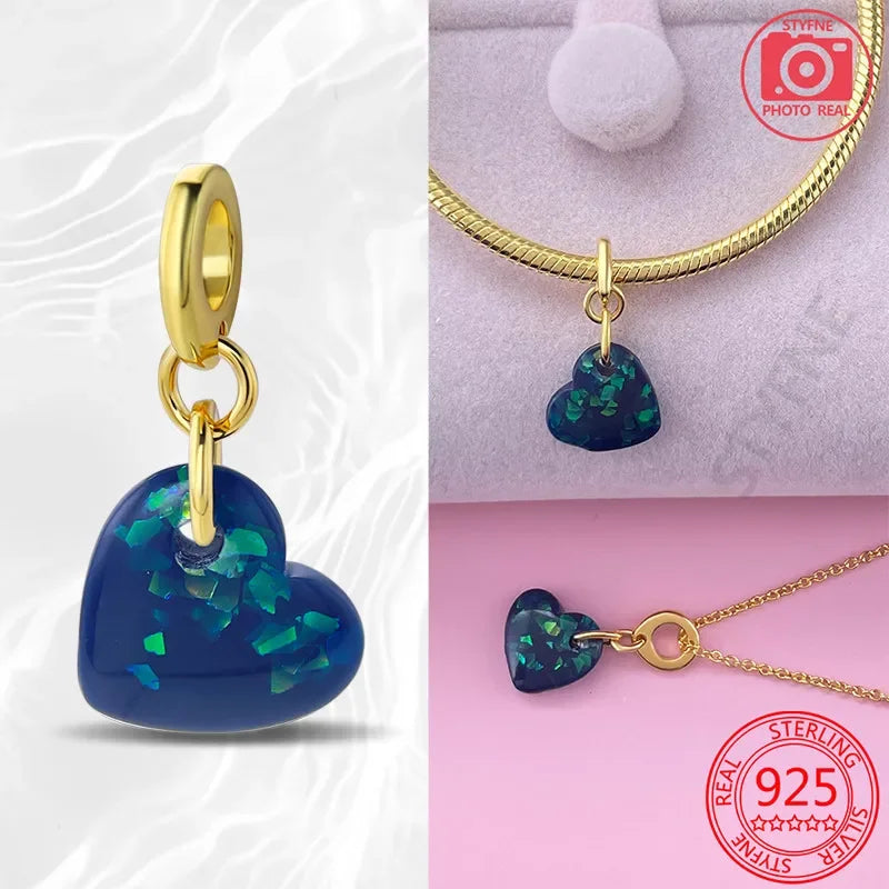 925 Sterling Silver Green Heart Dangle Charm – Fits Original Pandora Bracelet & Earrings Set Trendy Jewelry Gift for Women