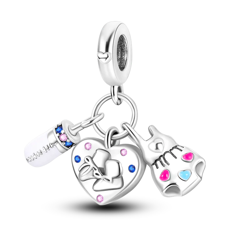 925 Sterling Silver Number & Puppy Family Beads Pendant | Fit 4mm Hole Bracelets