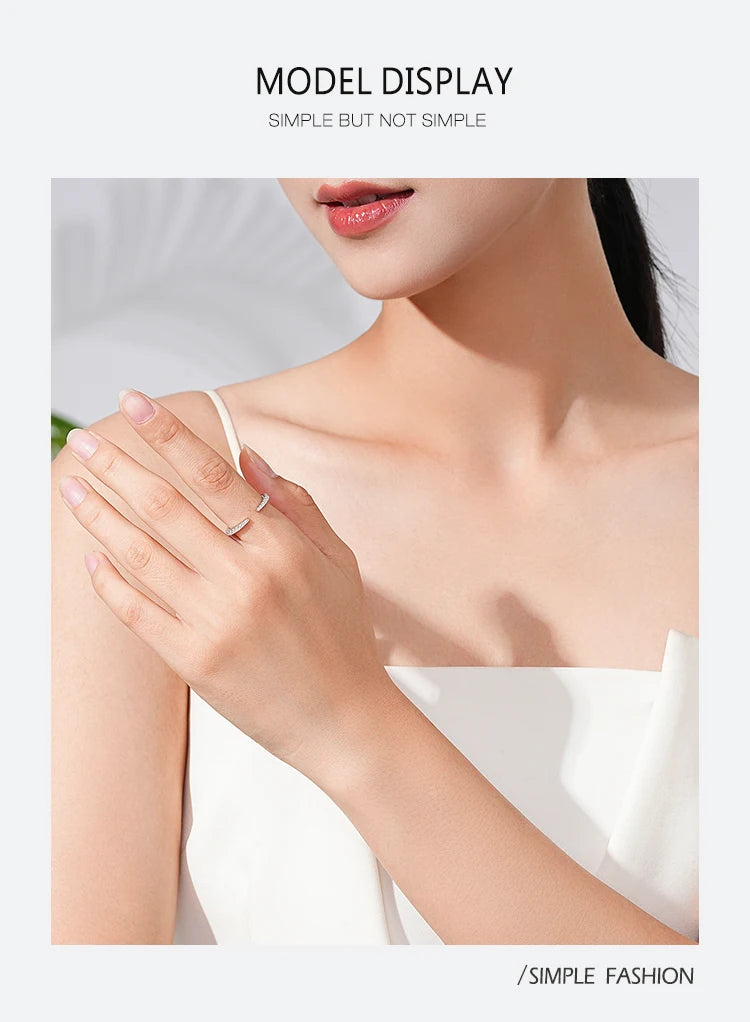 Ailmay 925 Sterling Silver Open Ring 💍 Sparkling CZ Adjustable Index Finger Ring for Women | Elegant Wedding & Engagement Jewelry