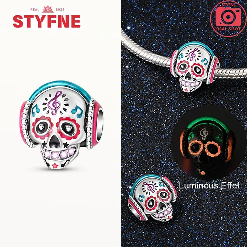 925 Sterling Silver Halloween Skull & Ghost Charms – Colored Beads Fit Original Pandora Bracelet DIY Jewelry Gift for Women