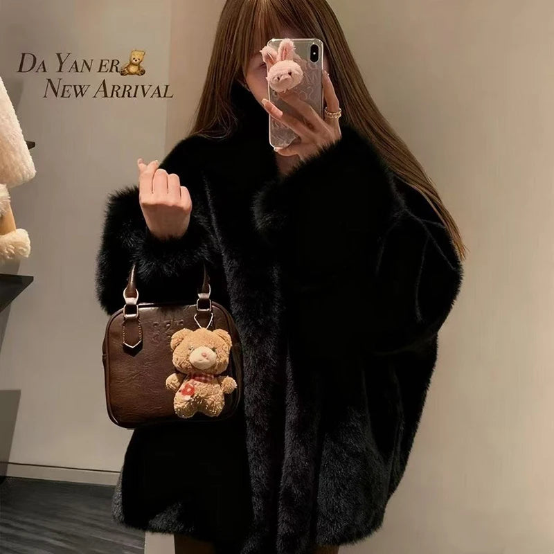 Women’s Faux Mink Fur Coat – Thick Loose Winter Jacket | Y2K Fashion Streetwear Outerwear