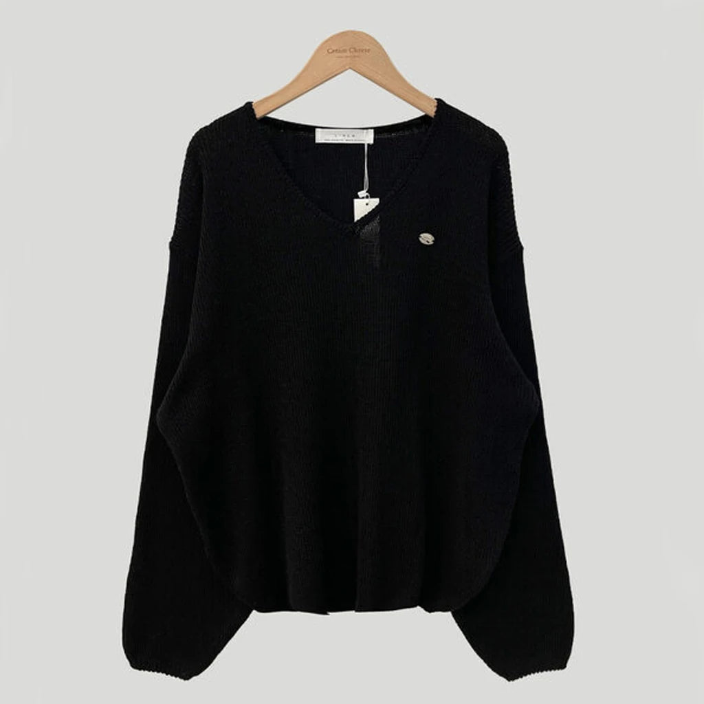 Loose Women’s Knitwear V-Neck Long Sleeve T-Shirt – Casual Comfortable Fashionable Autumn Top New Arrival