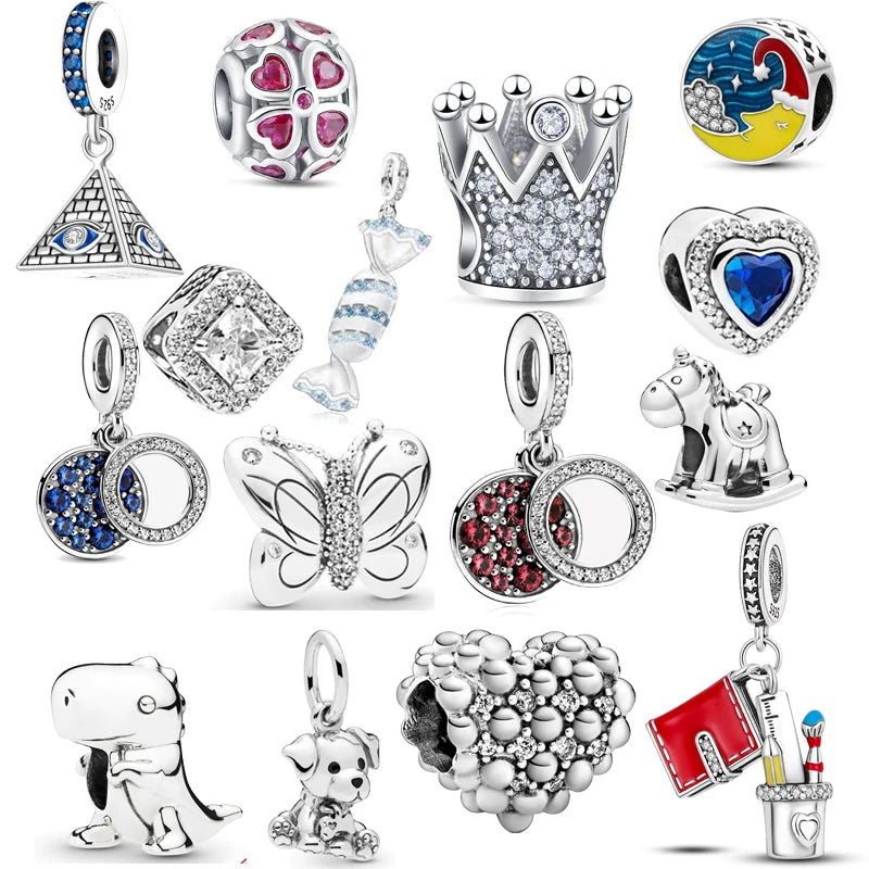 925 Sterling Silver Heart-Shaped Moon Rose Beads Charm | Classic Random Blind Bag | Affordable DIY Bracelet Jewelry Gift