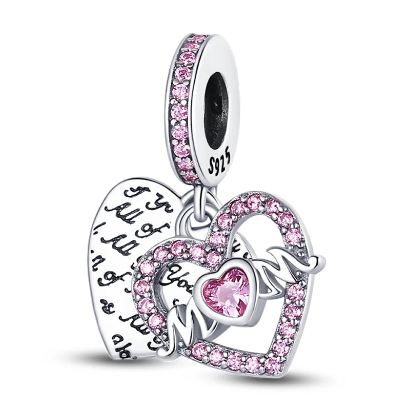 925 Sterling Silver Colorful Charms – Rose, Crown, Rainbow & Heart Dangle Beads Fit Pandora Bracelet & Necklace