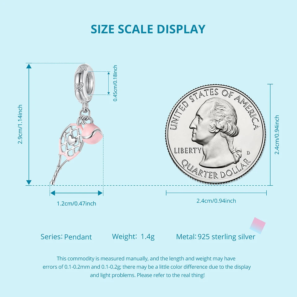 BISAER 925 Sterling Silver Ball Series Charms – Football, Volleyball, Tennis & Basketball Beads Fit Pandora Bracelet DIY Jewelry