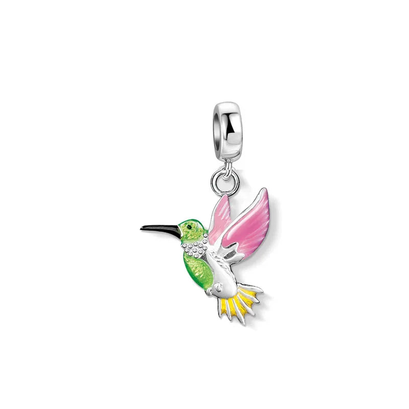 925 Sterling Silver Hummingbird & Swallow Pendant Charm | Fits Original European Bracelet DIY Women Jewelry