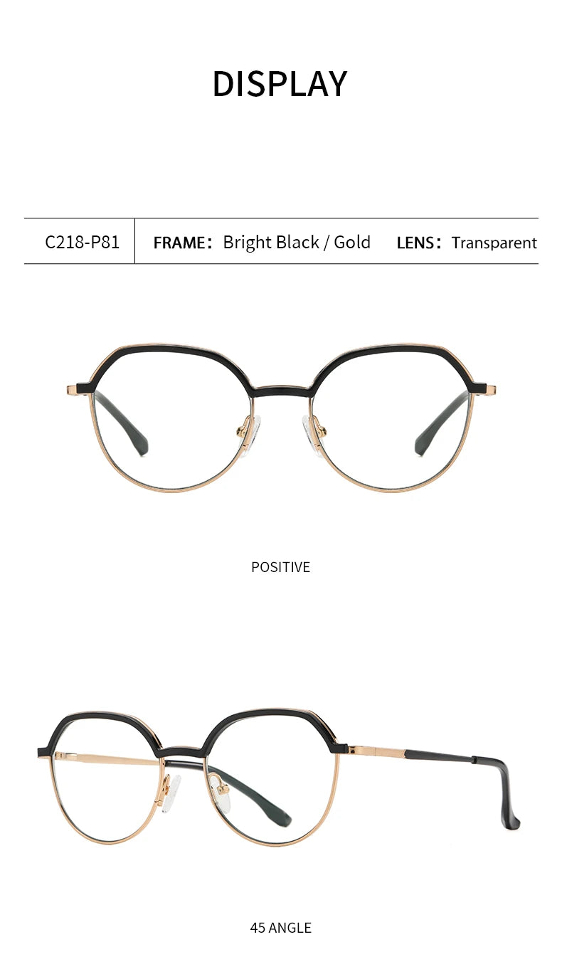 Women Round Blue Light Blocking Glasses 👓 Stylish Alloy Frame TB3201