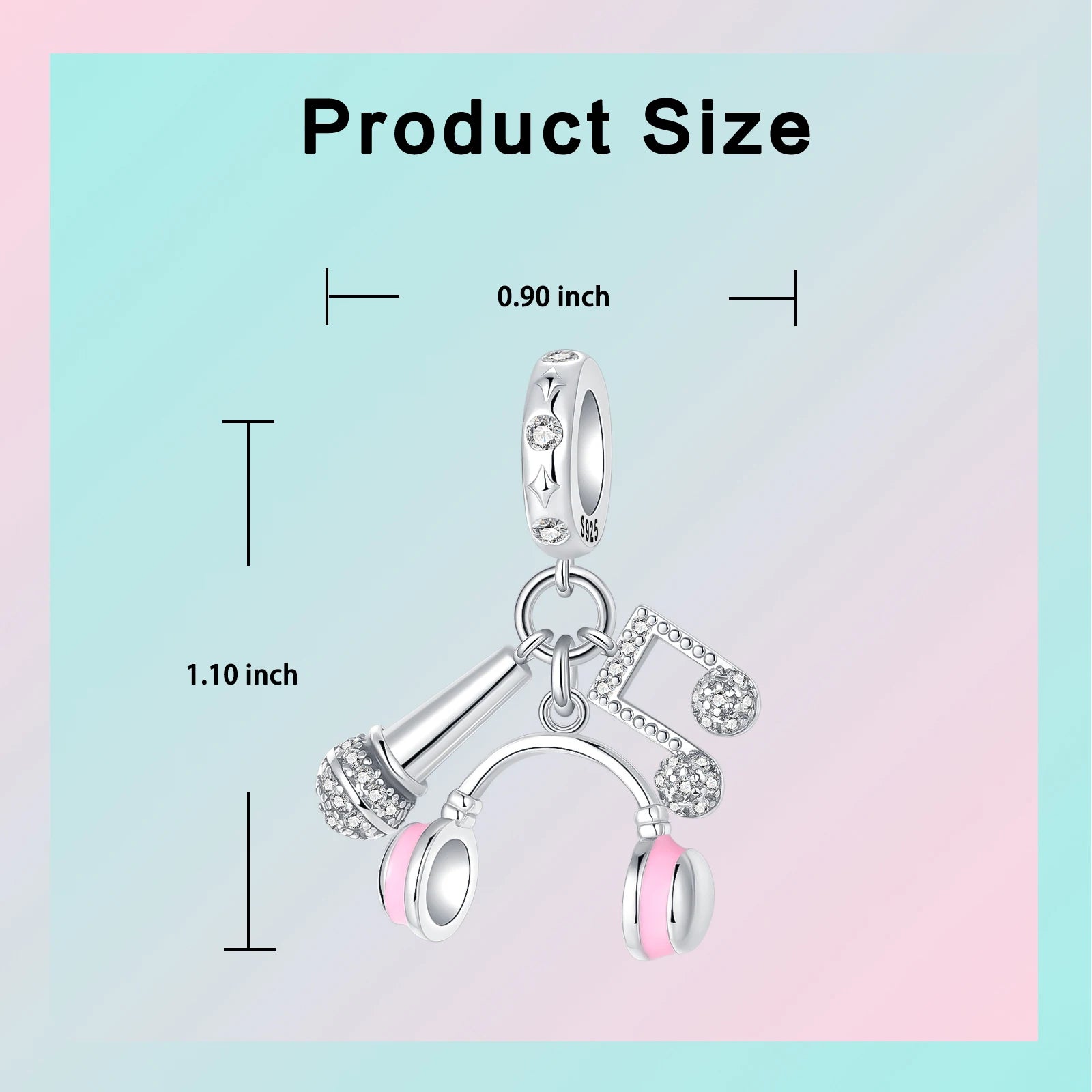925 Sterling Silver Pink Earphones & Microphone Music Note Pendant Charm – Women’s DIY Bracelet Jewelry Gift