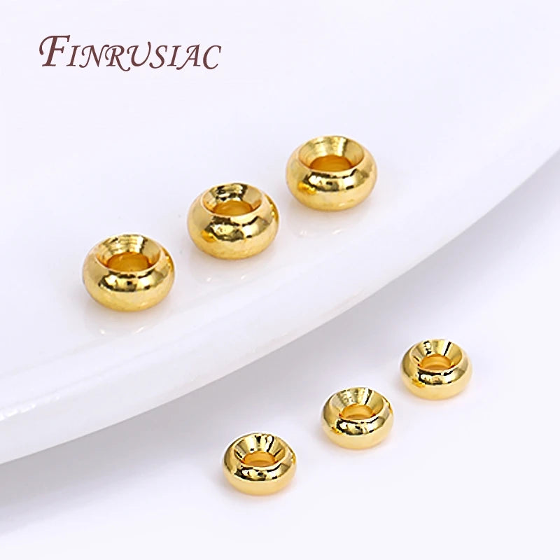 18K Gold Plated Roundel Spacer Beads – 2 Sizes Brass Metal Loose Beads for DIY Bracelet & Jewelry Making Accessories