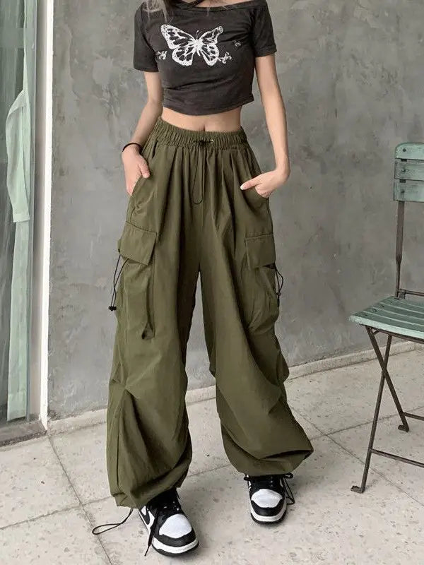 American Retro Workwear Casual Pants – Women’s Summer Straight Loose Wide Leg Trousers