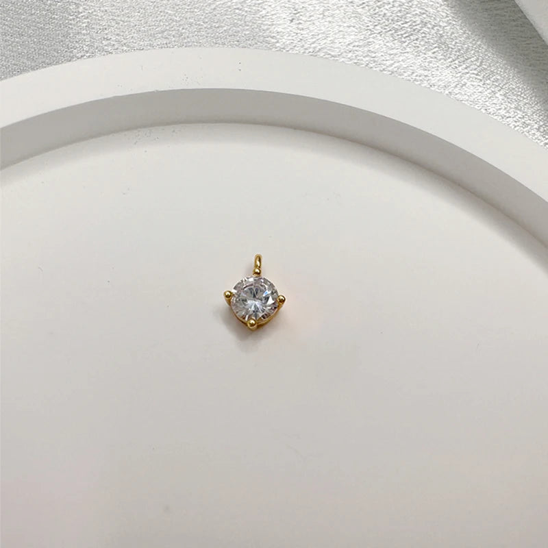 S925 Sterling Silver Round Zirconia Pendant – Gold Plated Charm for Necklace Chain DIY Fine Jewelry Making SD3