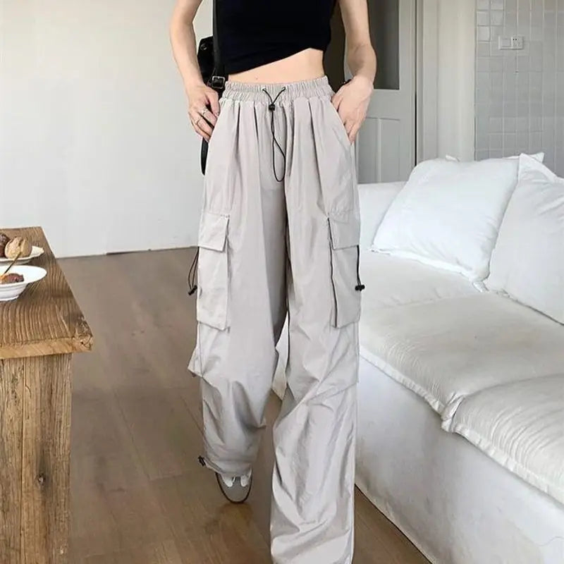 American Retro Workwear Casual Pants – Women’s Summer Straight Loose Wide Leg Trousers