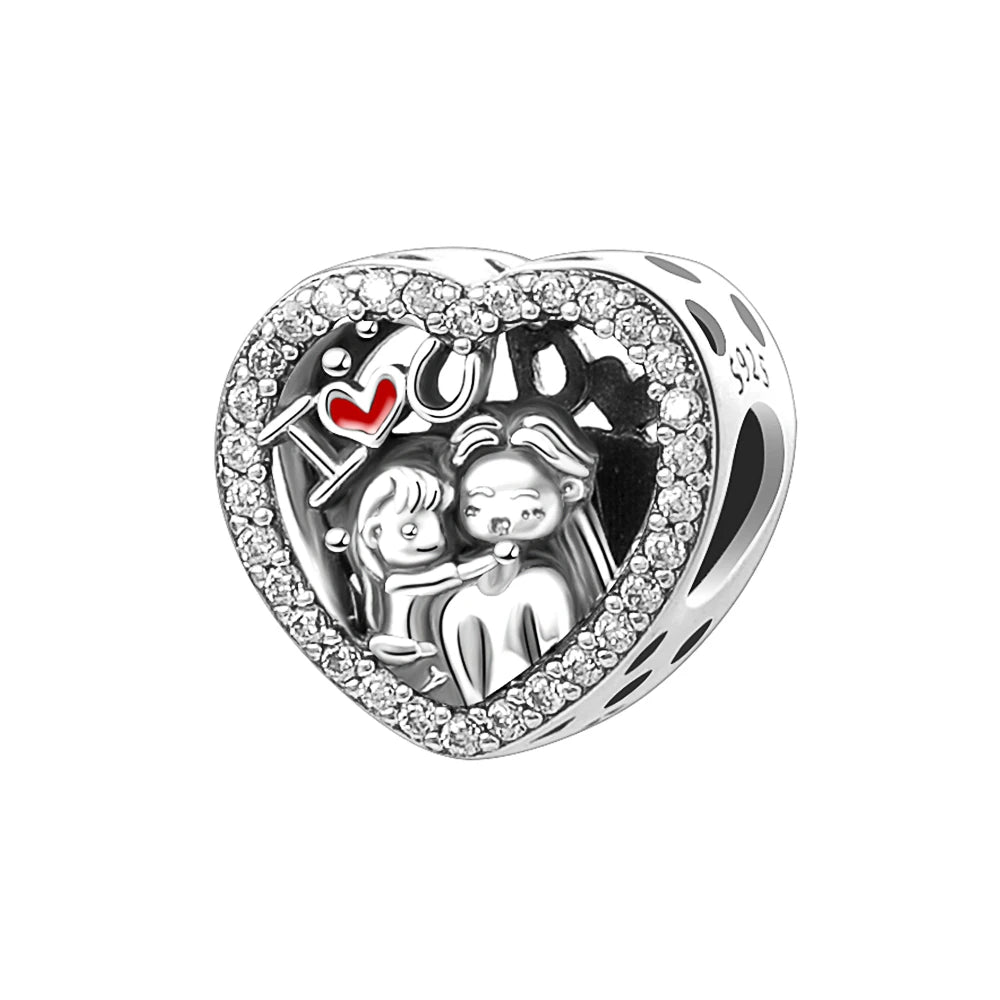925 Sterling Silver Monkey, Dog Paw & Heart Mom Charm | Fits Original European Bracelet DIY Jewelry Gift