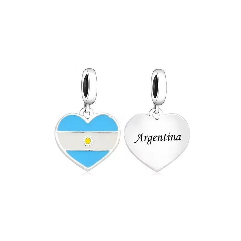 925 Sterling Silver National Flag Charms | Britain, Spain & Brazil Building Beads Fit Pandora Bracelet – Travel Jewelry Accessories