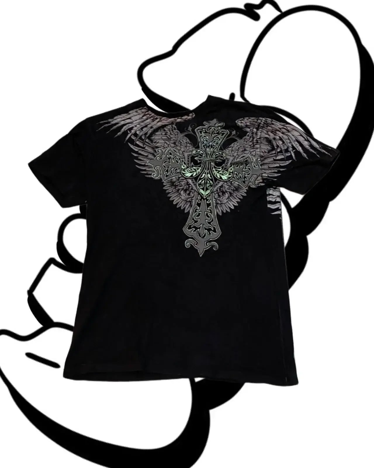 Vintage Avirex Black Short Sleeve T-Shirt | Rhinestone Double-Sided Print Retro Streetwear Top