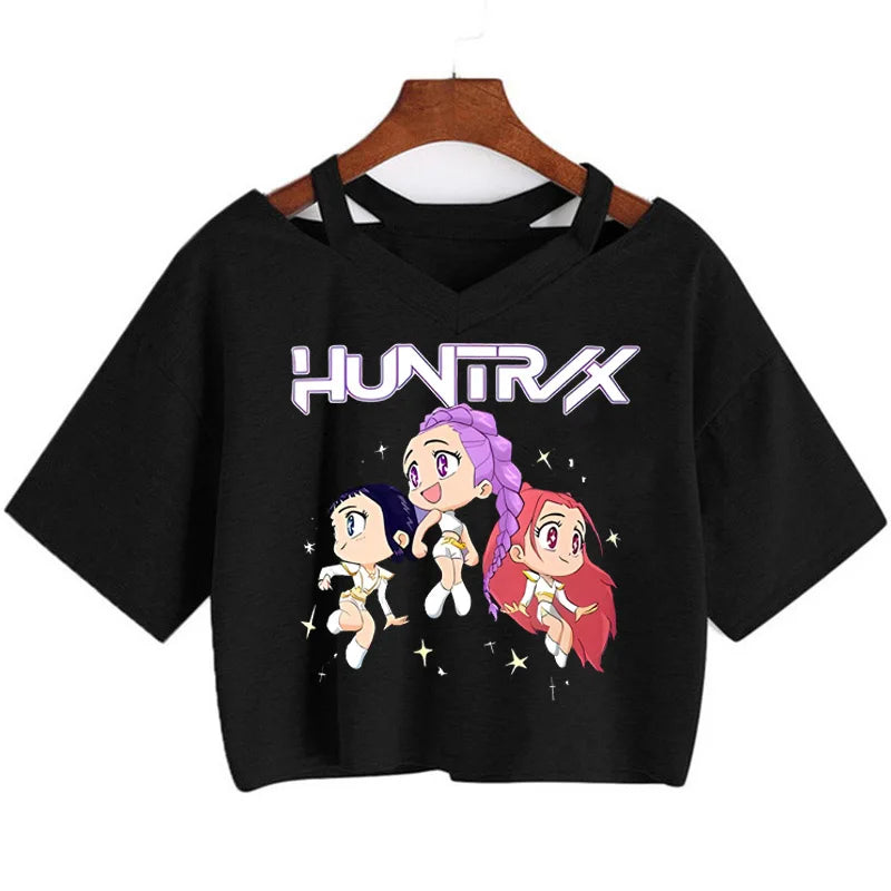 Kpop Demon Hunters Girls Crop T-Shirt – Women’s O-Neck Summer Y2K Punk Sleeveless Top