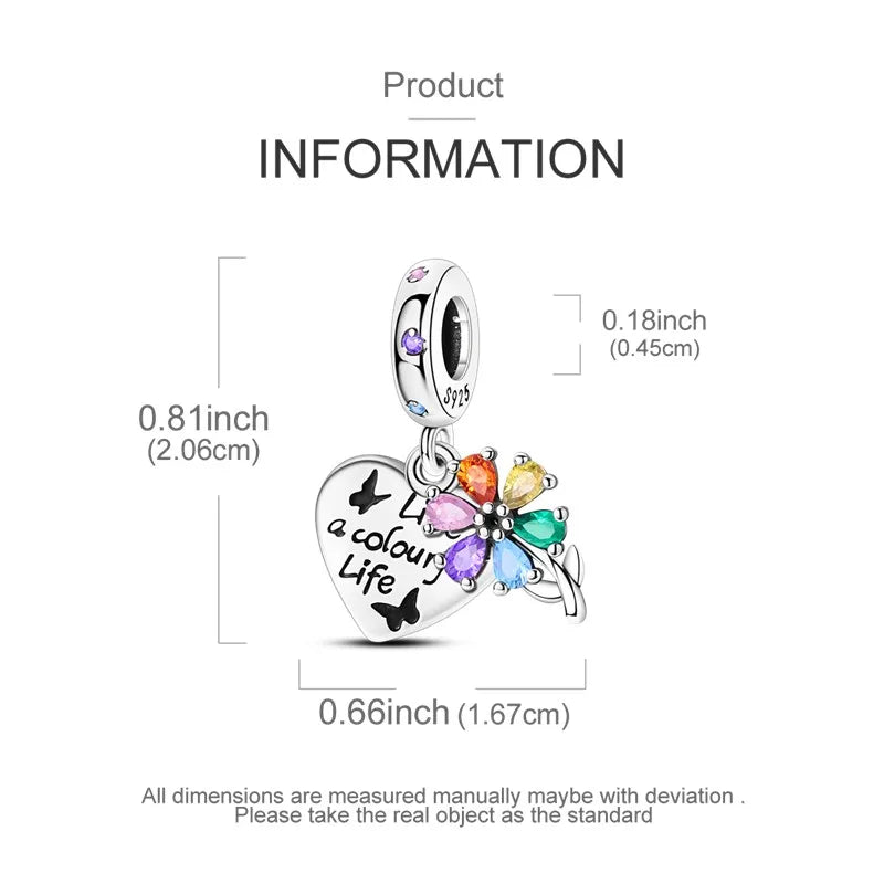 925 Sterling Silver Colorful CZ Zircon Dangle Charm | 2025 New Fashion Bead | Fits Pandora Bracelet | DIY Jewelry Gift